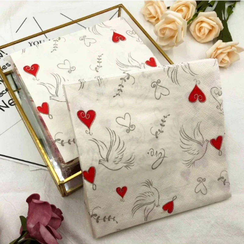 Colourful Printed Napkin Wedding Creative Paper Napkin Wedding Heart Shaped Facial Tissue Table Setting Paper Placemat 20pcs/pac