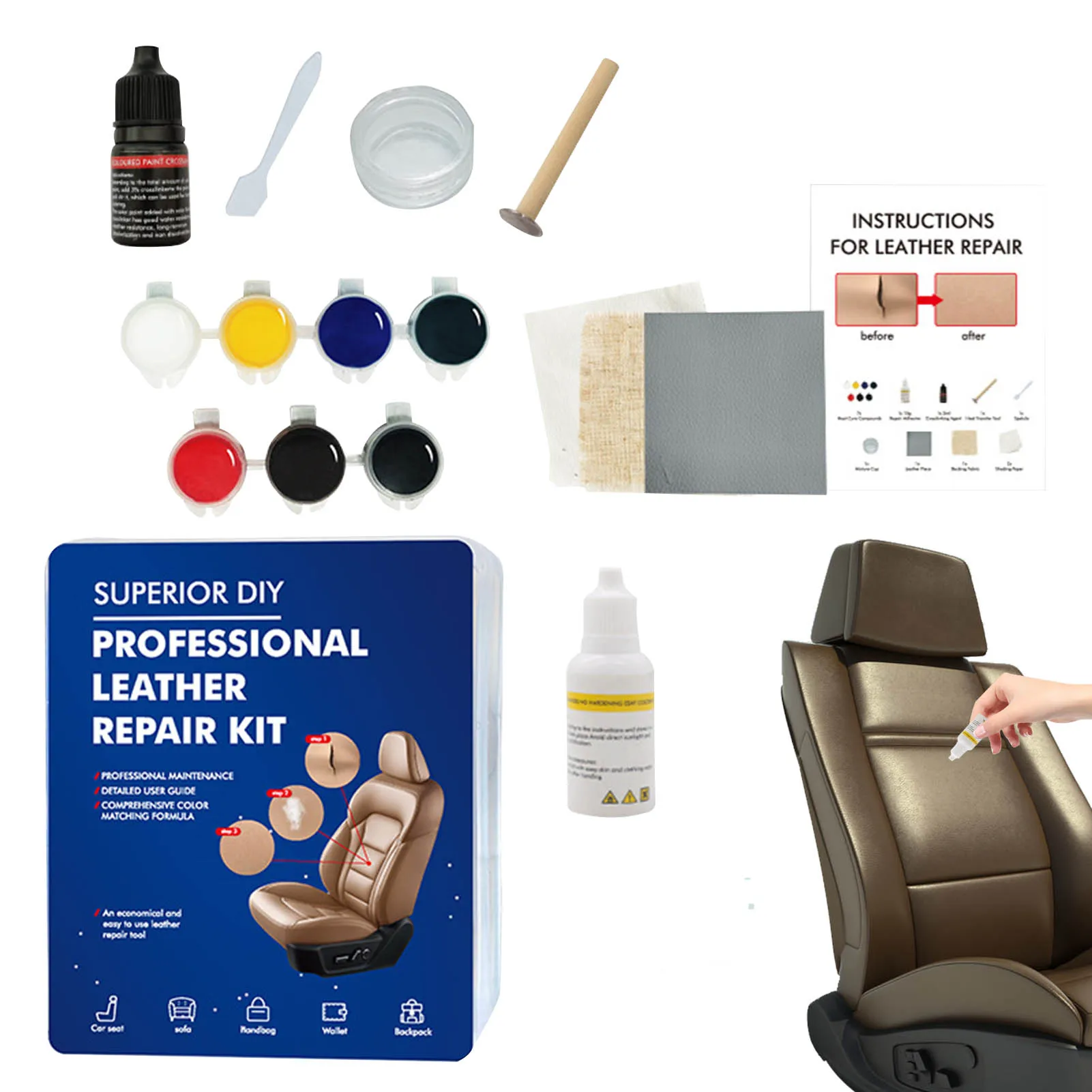 Leather Repair Gel Kit Car Accessories Auto Seat Sofa Coats Holes Scratch Cracks Refurbish Repair Tool For Tesla For VW For BMmW