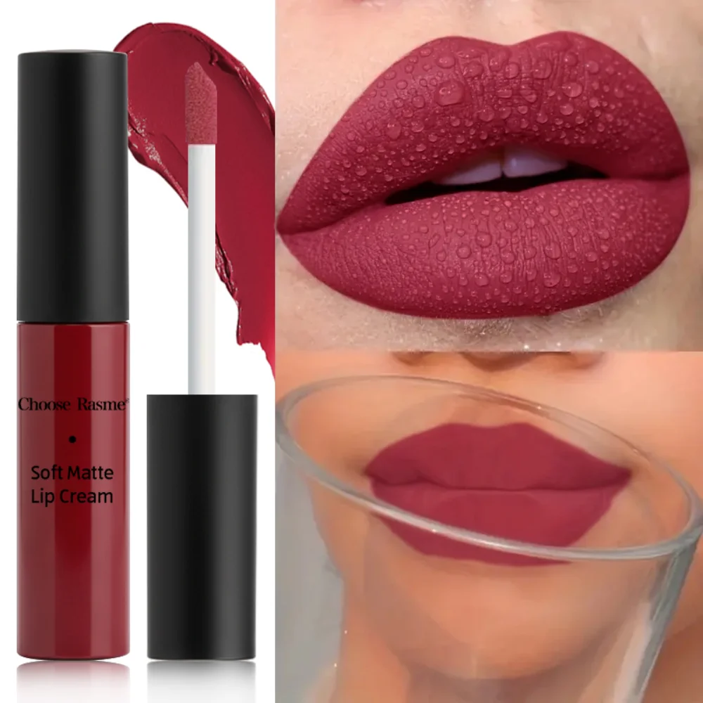 ลิปกลอสเนื้อกำมะหยี่ QIBEST สีแดงนู้ด ติดทนนาน กันน้ำ สำหรับผู้หญิง