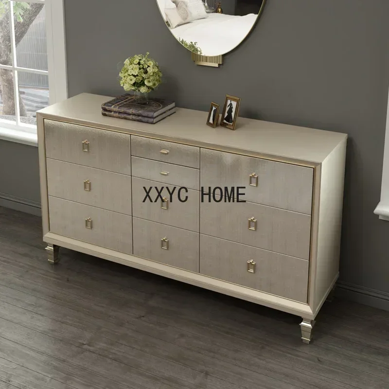 

American Light Luxury Storage Sideboard Cabinet French Solid Wood Carved Bedroom Living Room Hallway Decoration Chest of Drawers
