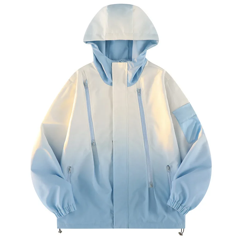 

Autumn Man Jacket Fashion Gradient Color Outdoor Sport Windproof Men Hooded Coat Thin Zipper Long Sleeve Couple Outerwear