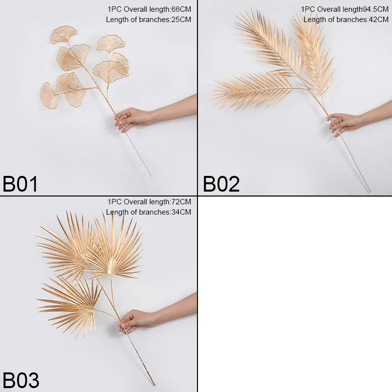 Golden Artificial Plant Tropical Palm Leaf Fake Plants For Home Decoration Birthday Wedding Party Decor Supplies