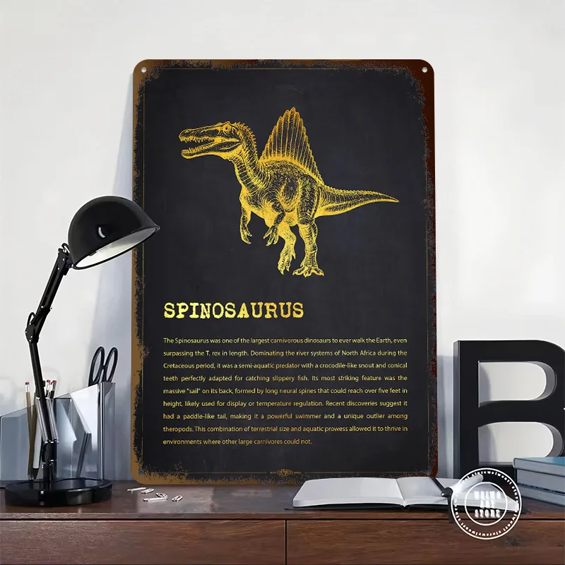 Spinosaurus Dinosaur Metal Poster Custom Wall Art Retro Vintage Tinplate Signs for Interior Decoration Living Room Accessories