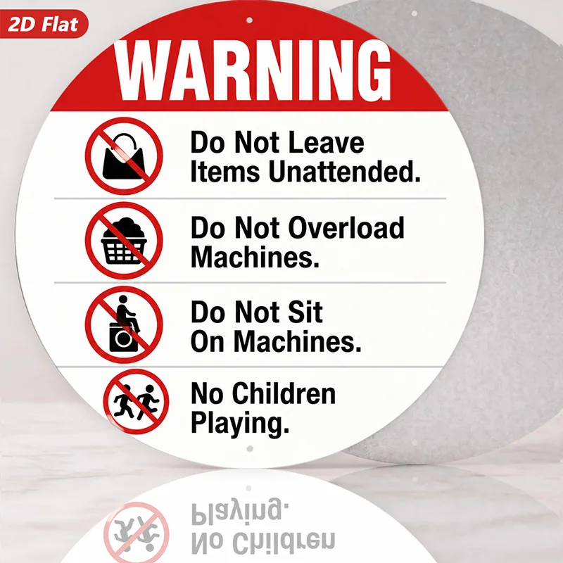 2D Flat, 1pc Laundry Warning Sign Round Metal Sign Wall Art, Bold Warning Header, Do Not Leave Items Unattended, Do Not Overload
