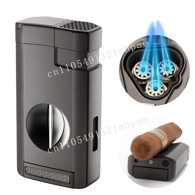 

New Cigar Lighter V-Cutter with Cigar Triple Flame Cigar Lighter Smoking Accessories Gifts