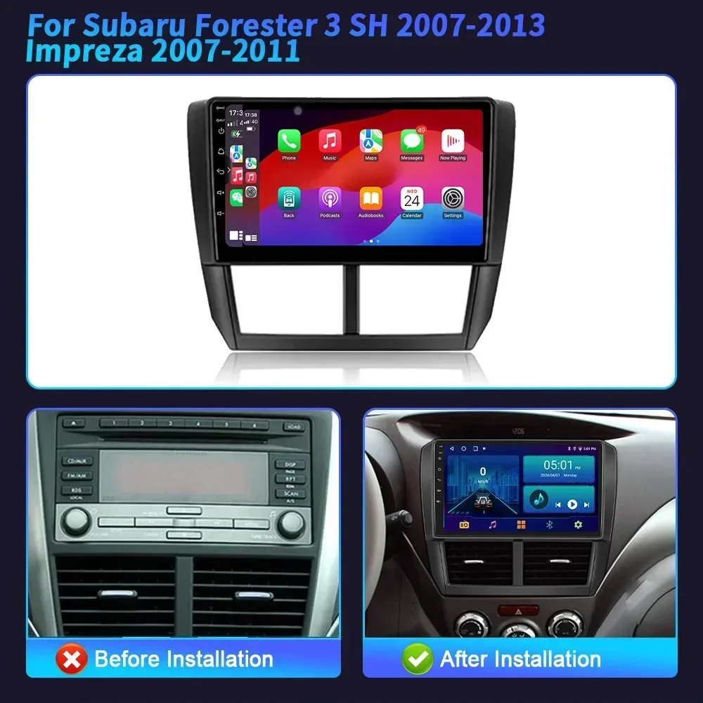 スバルフォレスター3 sh 2007-2013, Android 14,ナビゲーション,ステレオ,CarPlay,スクリーン,インプレッサ2007-2011用のワイヤレスカーラジオ