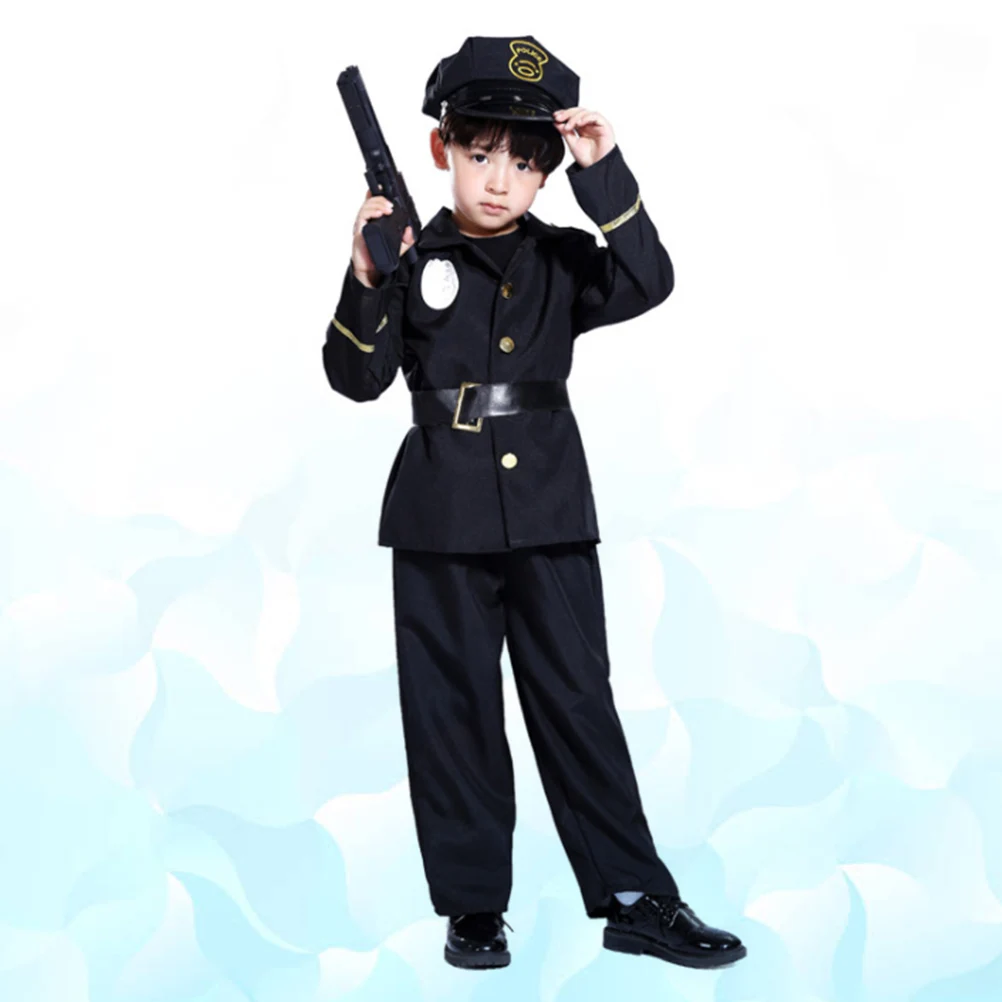 

Police Uniform Costume Role Play Halloween Party Suit For Kids Boys L 7-10 Years Cop Outfit Cap Belt Durable Easy