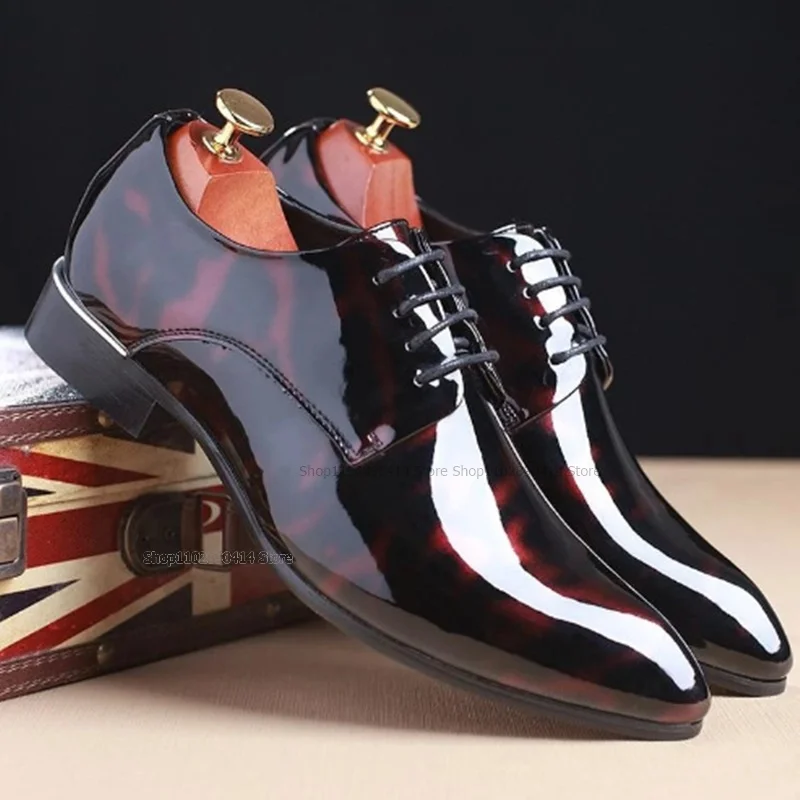 

Prints Decor Patent Leather Men Shoes High Quality Fashionable Men's Shoes Formal Male's Dress Wedding Shoes Novel Low Top Shoes