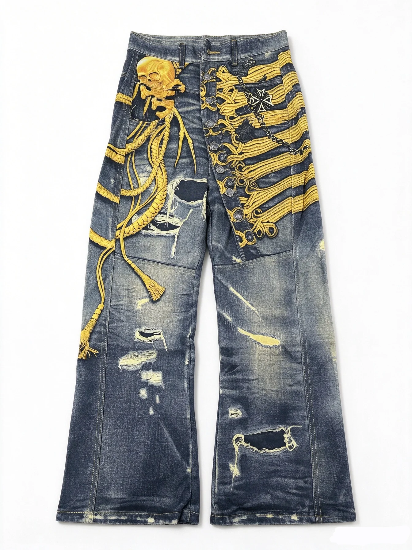 American 3D-printed button-down curved wide-leg jeans men and women niche loose and high-end long pants Fashionable Everyday Y2K