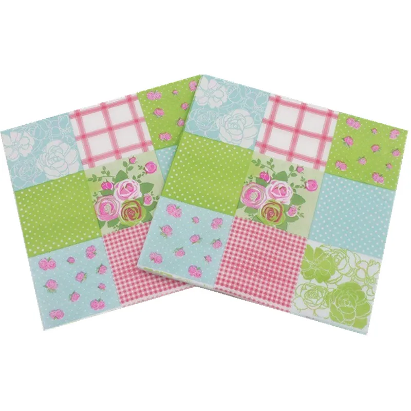 

20Pcs/Pack 33x33cm Colorful Plaid Flower Printed Disposable Table Dinner Napkin Wedding Party Decoration