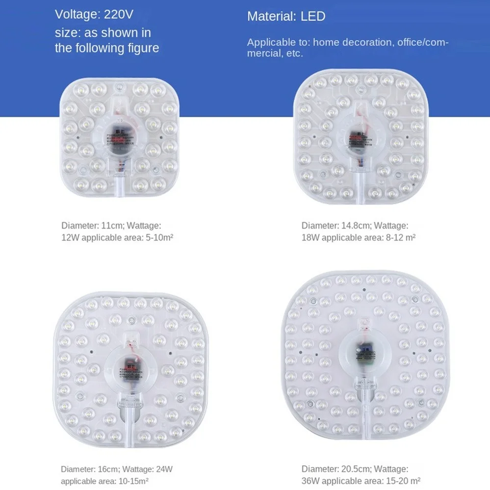 Módulo LED de techo de 220V, 36W, 24W, 18W, 12W, PANEL Circular de luz, AC220V, tablero de techo cuadrado, tablero de lámpara Circular