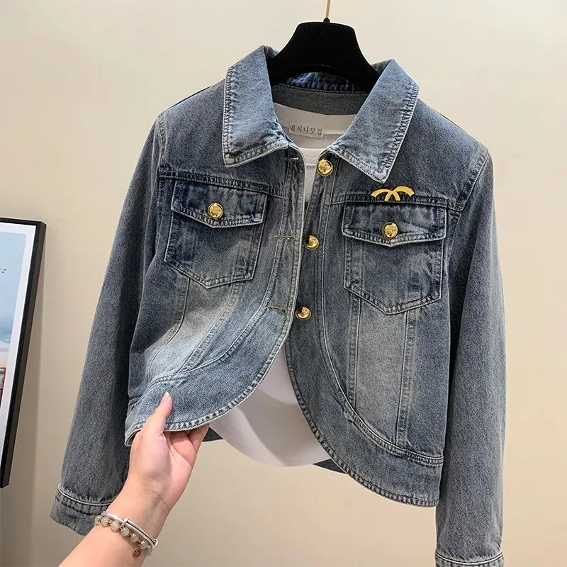 Fried Street Cowboy Jackets Women Tooling Tops Spring 2026 New Korean Loose Long Sleeve Single-Breasted Chic Short Jeans Coat