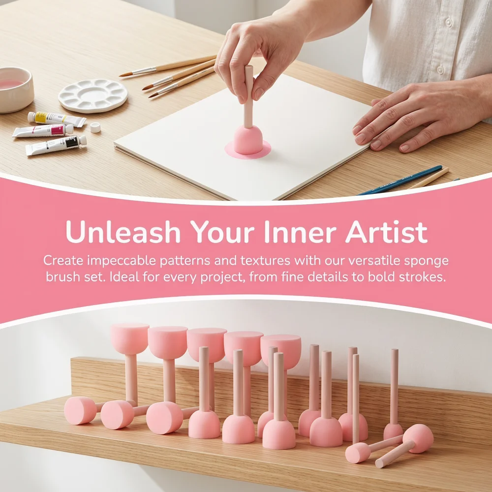 

30Pcs Pink Sponge Stamp Brushes Set, DIY Painting Art Craft Kit for Beginners & Teachers, Washable Reusable Sponge Stamps