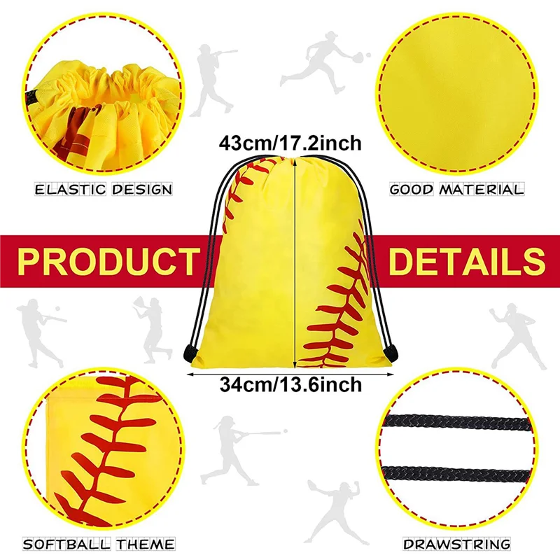 GO-Drawstring Backpack Softball Drawstring Bag Baseball Drawstring Favor Bag Soccer Volleyball Drawstring Favor Bags, 12Pack