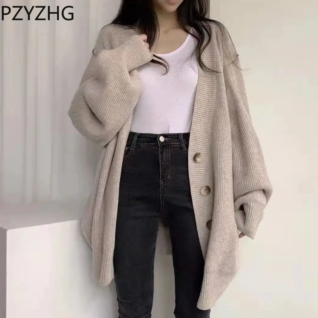 

Women 2023 New Knitted Cardigan Sweater Plus-size Fall/winter Casual Slouchy V-neck Single-breasted Loose Balloon Sleeve Coat