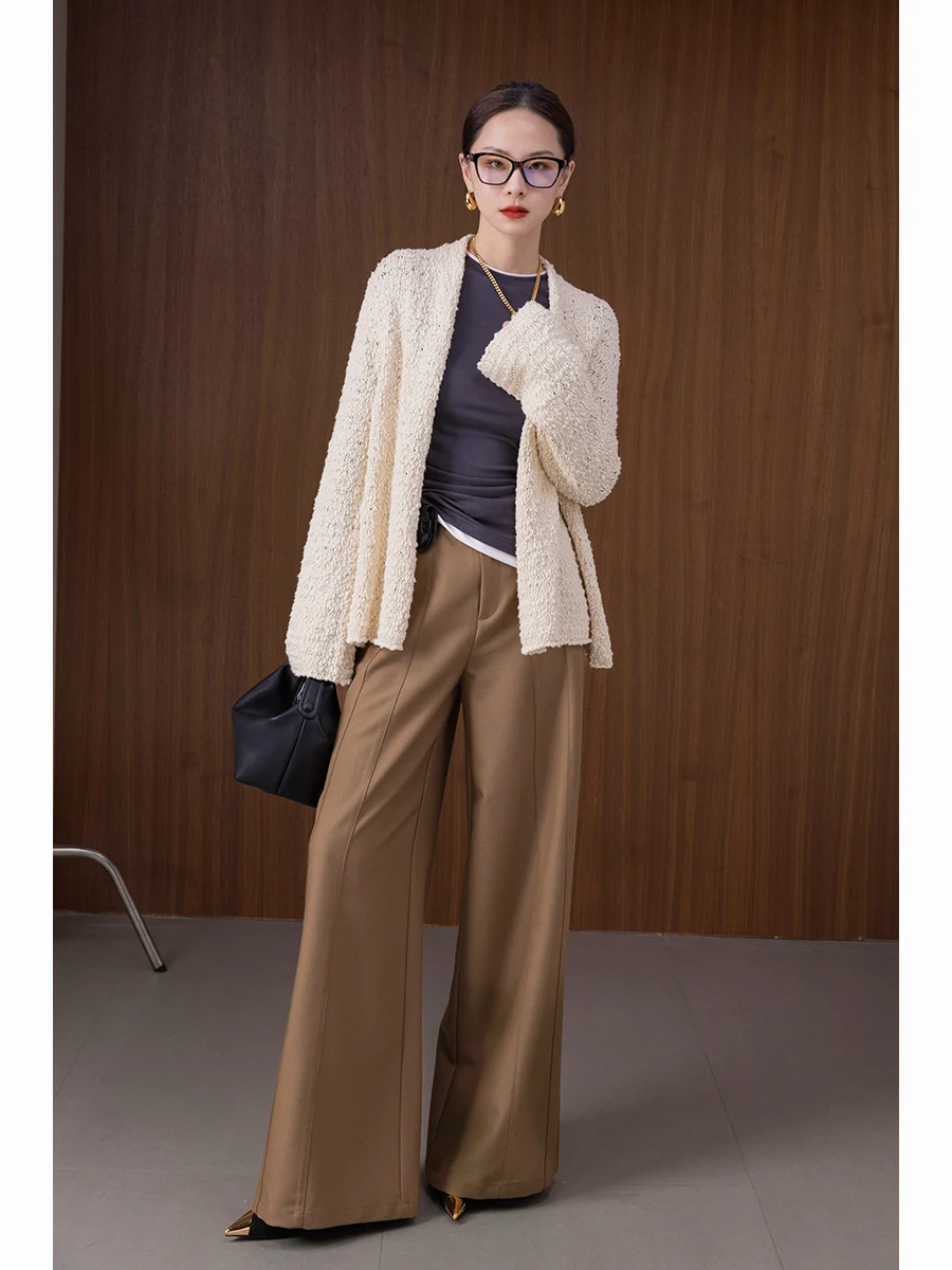 

Duetto High Waist Silk Satin Feel Wide Leg Pants Two Colors Ele Lady's Busin Suit Pants Polyester Fiber Long Trousers