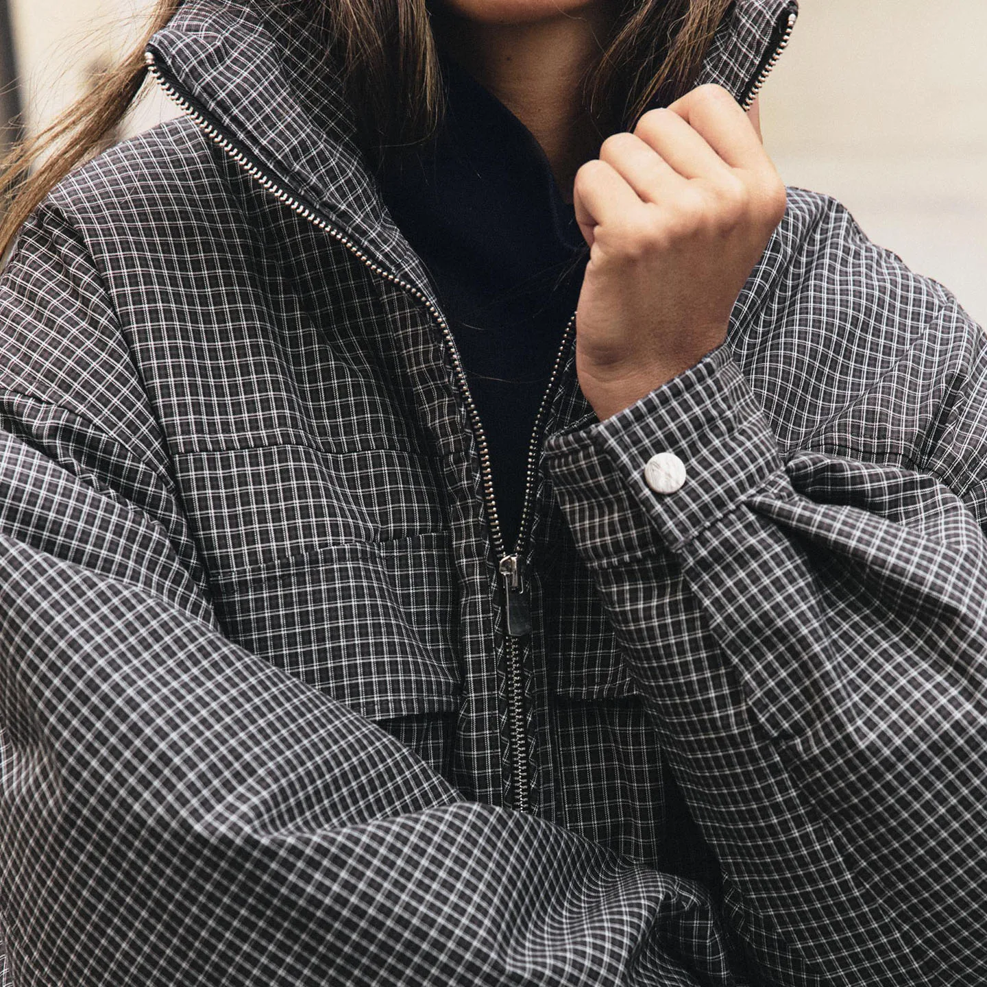Fashionable Loose Long Sleeve Plaid Stand Collar Jacket Women's Autumn Wear Casual Style ZADATA Brand 2026 New Arrival