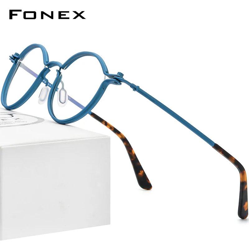 FONEX Titanium Glasses Frame Men Vintage Round Eyeglasses Women Spectacles Korean Eyewear F85696