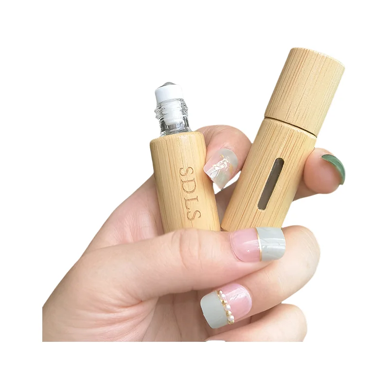 

50pcs Luxury 5ml 10ml Perfume Essential Oil Bamboo Roller Bottles Roll on Glass Bottle Wood Lid Cosmetic Packaging Container w11