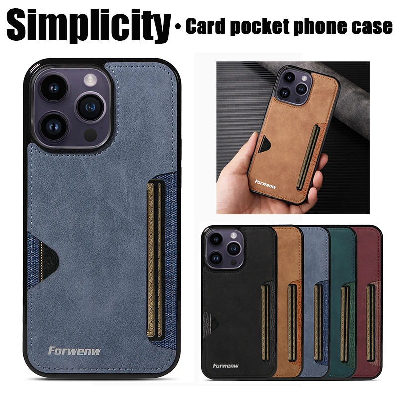 

For iPhone 7 8 SE2 SE3 X Xs 11 12 Mini 13 14 15 Pro Max Plus Case,Simple,Card Pocket Case,Anti-Fall Shockproof Cover,Luxury Leather Back Case