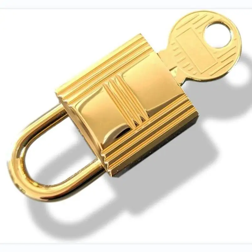 1 Lock 2 Key Copper Alloy Stainless Metal Padlock Lady Handbag Designer Bag Parts Replacement Golden