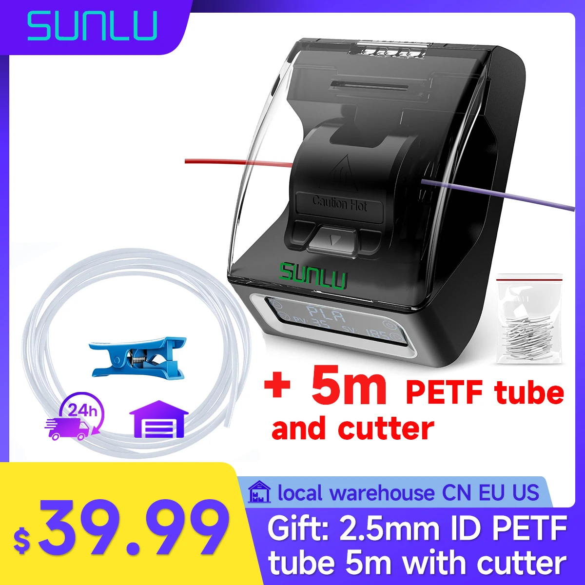 

SUNLU Filament Connector For filament Fast Welding For bambu lab For PETG/PLA/ABS/TPU/Nylon 200Pcs PTFE Sleeve filament Splice