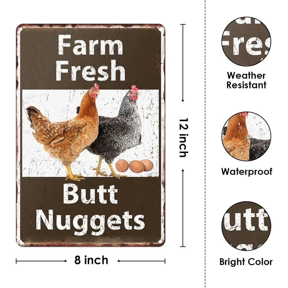 CIFBUY Farm Fresh Butt Nuggets Vintage Aluminum Tin Sign Funny Chicken Egg Retro Wall Plaque Farmhouse Home Wall Decor