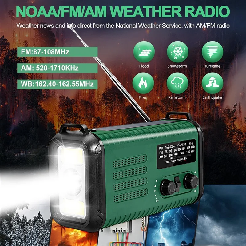 -A01R 20000Mah zonne-handslinger noodradio, NOAA/AM/FM, oplader voor mobiele telefoon, lamp, zaklamp en SOS