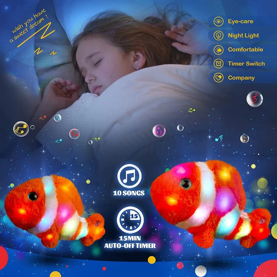 LED الحيوانات المحشوة للأطفال ، الأسماك البرتقال تضيء وسادة لينة ، دمية Clownfish ، أفخم لعبة مع أضواء الليل ، لعبة عيد ميلاد للفتيات ، 33 سنتيمتر