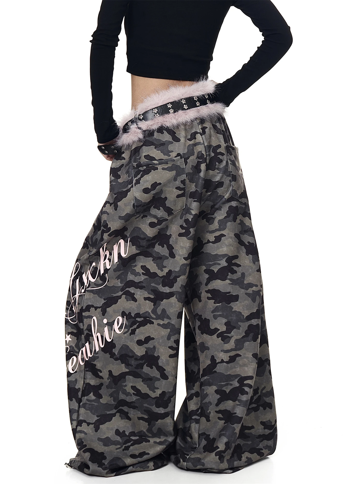 Women's Y2K Gothic Baggy Pants Streetwear Loose Wide Leg Trousers with Letter Print Casual Hip Hop Fashion Pants