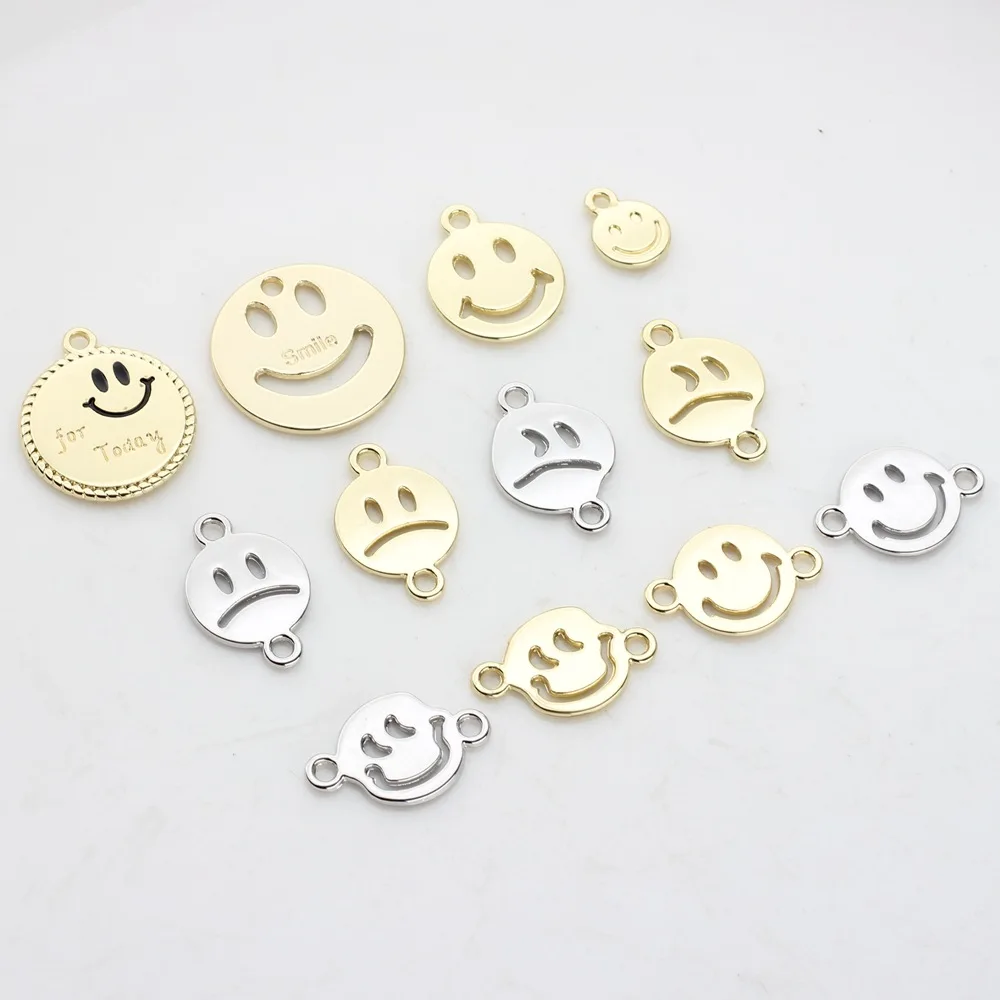 10Pcs Alloy Hollow Out Smile Face Shape Charms Earrings Necklaces DIY Jewelry Bracelet Making Craft Accessories