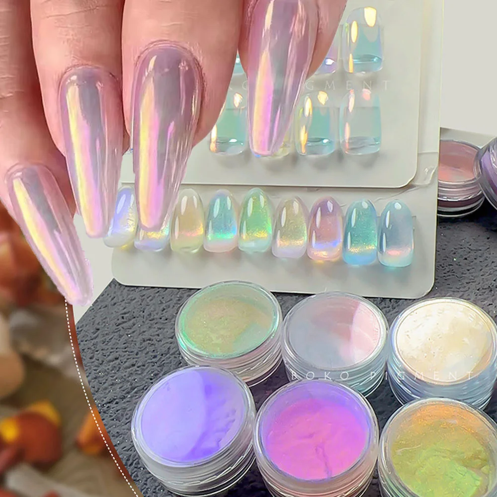 1Jar Aurora Chameleon ผงเล็บ Mermaid Unicorn Chrome High GLOSS Mirror Effect เล็บ Glitter ถูฝุ่น Glimmer ตกแต่งเล็บ