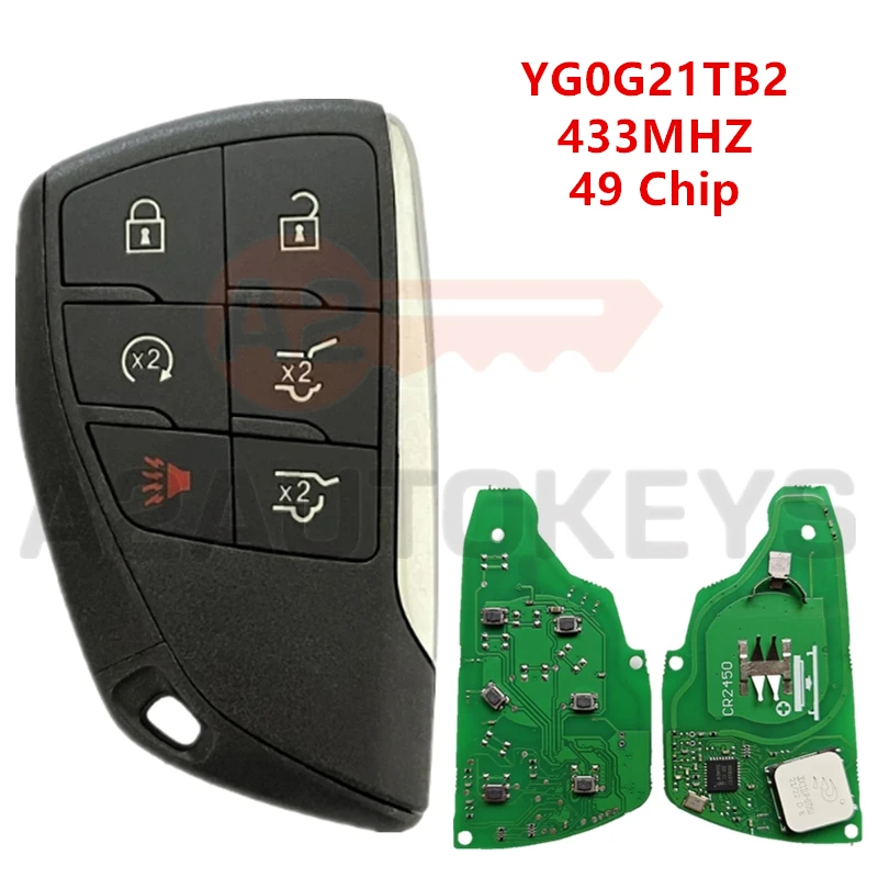 

A2AUTOKEYS YG0G21TB2 433 MHZ 49 Chip 6 Buttons Smart Car Key For Buick Envision GMC Yukon XL Denali Chevrolet Suburban Tahoe