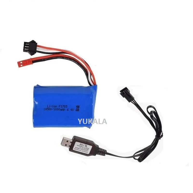 6.4v 1000mAh 15C 18500 batteria agli ioni di litio JST plug /6.4V caricatore USB per wltoys A303 A313 A323 A333 1/12 parti di camion R/C ad alta