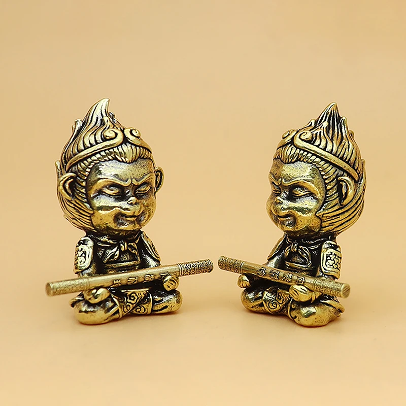 Brass WuKong Sun Monkey King Statue Figurines Key Chain Pendant Office Desktop Decoration Miniature Car Ornaments Home Decors