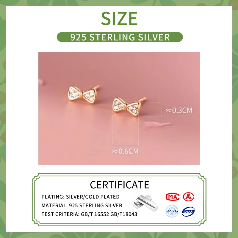 SOFTPIG 100% 925 Sterling Silver Zircon Bowknot Stud Earrings for Women Classic Fine Jewelry Minimalist Accessories