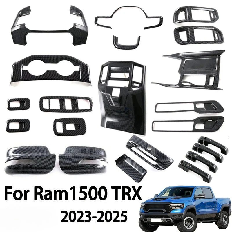 

For Dodge Ram 1500 TRX 2023-2025 Carbon Fiber Grain Gear Shift Panel Trim Rear Kick Panel Inner Handle Cover Car Accessories
