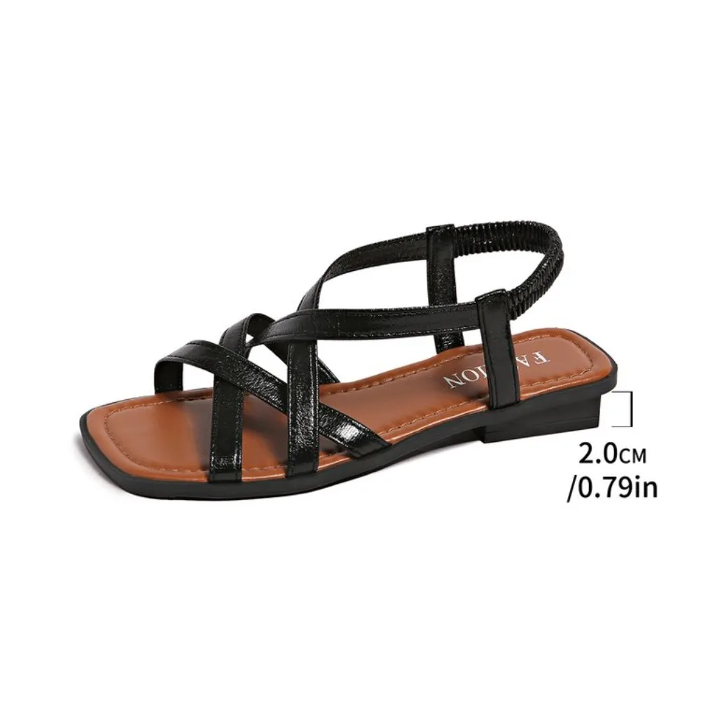 Große Größe Modische Römische Kreuzriemen-Sandalen mit Flachem Boden Damen-Strandsandalen mit Elastischem Band Bequeme Damensandalen – Detail 20