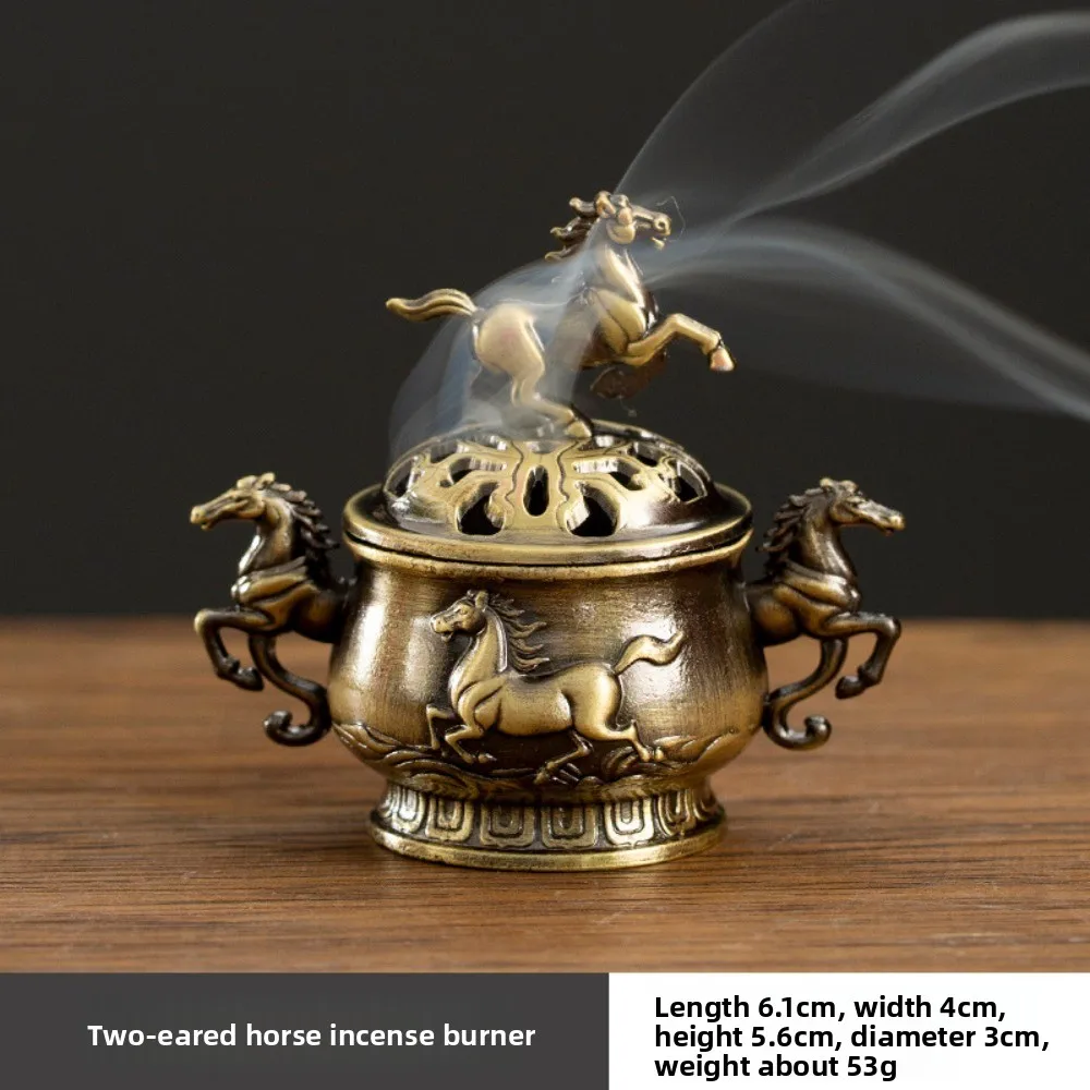Vintage Alloy Sandalwood Incense Burner Hollow Out Elephant Lucky Lotus Incense Censer with Handle Mini Three Legged Stove