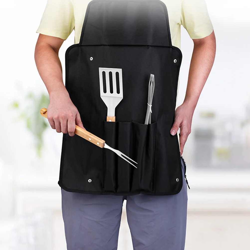 

1 set 1 Set Stainless Steel Bbq Tools Kit With Wood Handle Outdoor Barbecue Utensils Shovel Fork Clip Grill Accessories Khaki