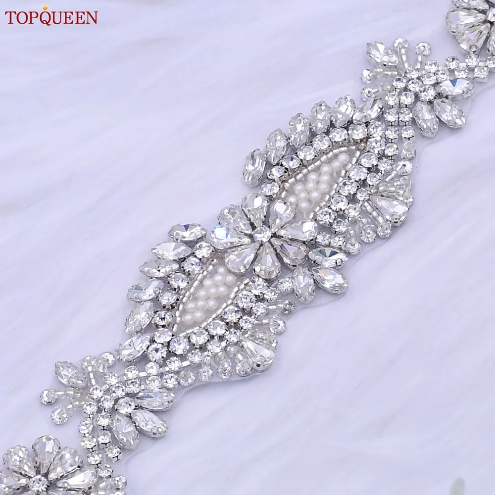 เข็มขัดเครื่องเพชรพลอยเจ้าสาว topqueen สายสะพายงานทำมือ rhinestone เข็มขัดงานแต่งงานของผู้หญิงชุดปาร์ตี้เข็มขัดงานแต่งงาน S481