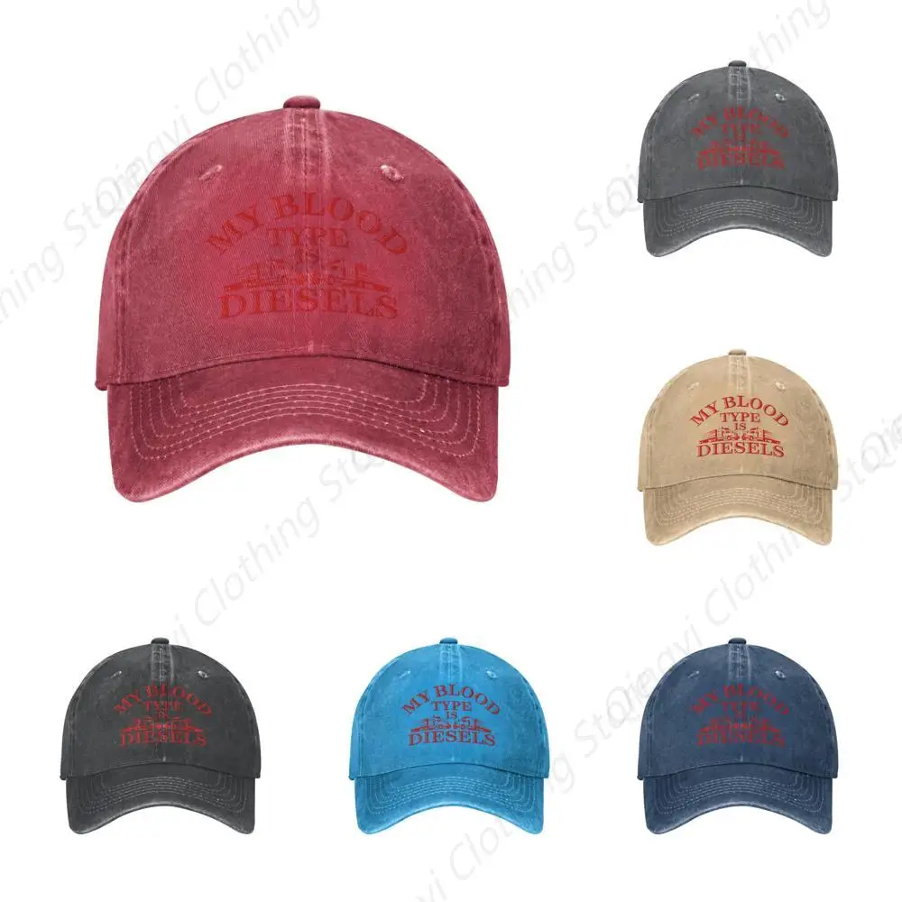 

My Blood-Type is-Diesels Trucker Trucker Hat Washed Adjustable Dad Baseball Cap Red