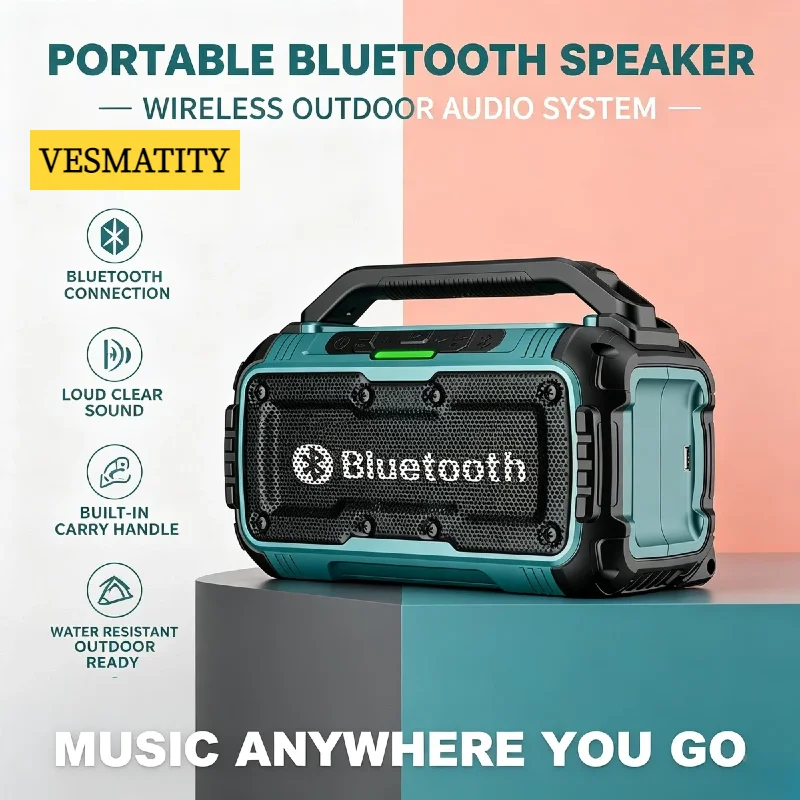 Loudspeaker Cordless Bluetooth Portable Surround Speaker Dual Channel Subwoofer Bare Tool No Battery for 18V VESMATITY Pro