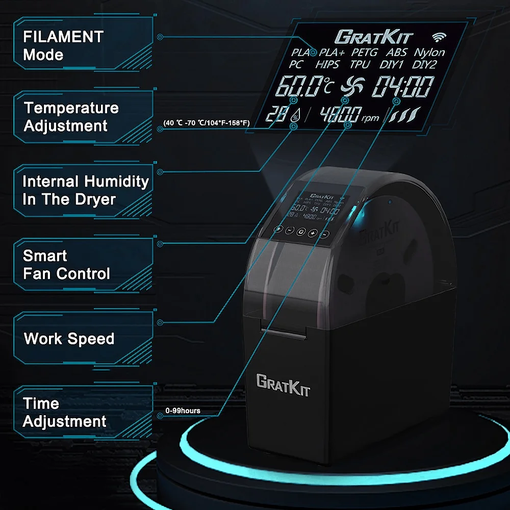 Imagem -03 - Caixa Secadora de Filamentos Gratkit Firefly Impressora 3d Controle Remoto Temperatura de Secagem Ajustável e Tempo Aplicativo Tuya