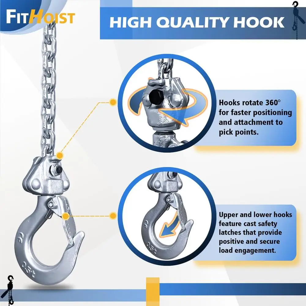 Mini Lever Hoist 1/2 Ton Chain Hoist 10FT G80 Alloy Chain Safety Hook Lifting Pulling Tool Compact Lightweight Durable Portable