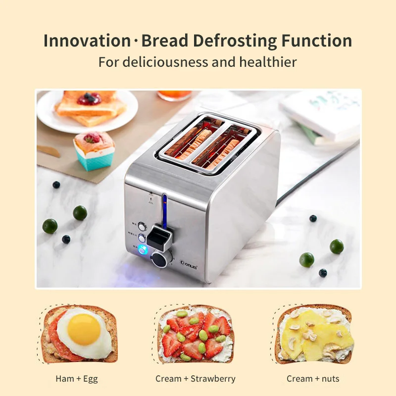 Donlim Toaster Stainless Steel Toast Oven Baking Kitchen Appliances Breakfast Bread Maker Fast Safety Two Slot 7-gear Baking