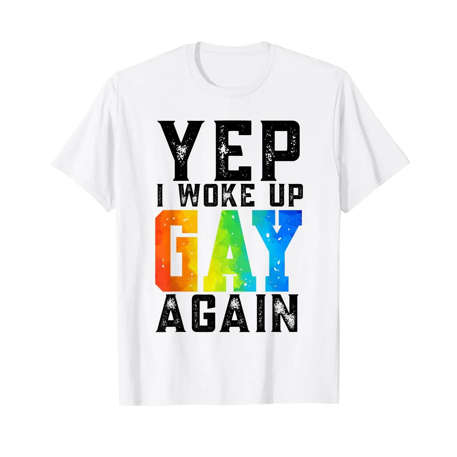 Yep I Woke Up Gay Again Funny Rainbow LGBT Pride Retro T Shirt vintage Washed Versatile Slightly Casual streetwear Comfortable