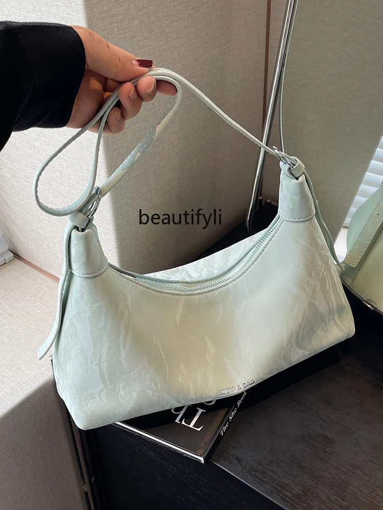 

Silver Simple Bag Women's Summer New Shoulder Pillow Bag Fashionable Stylish All-Match Commute Messenger Bag