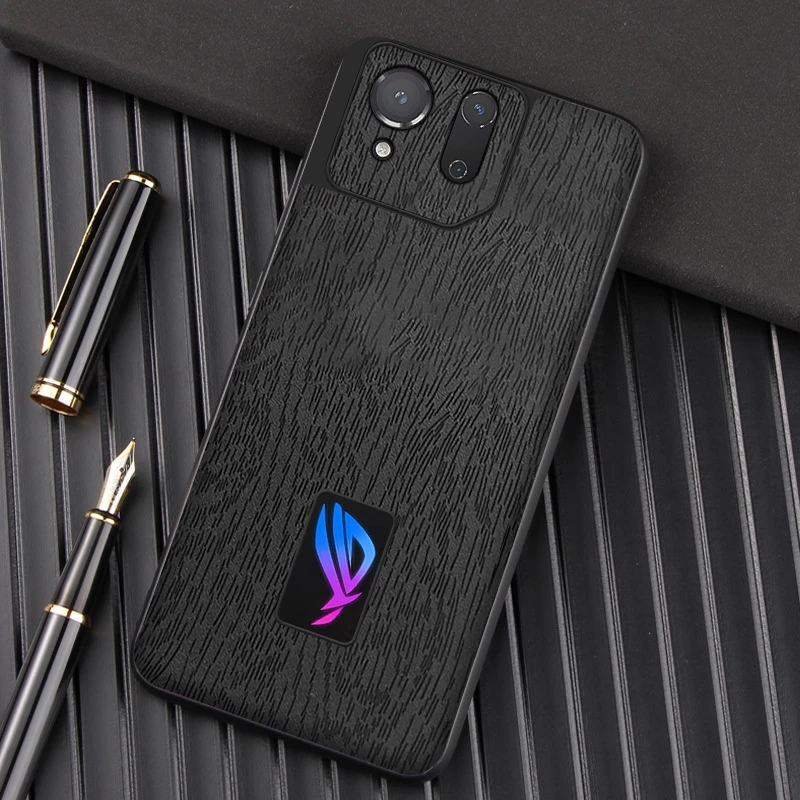 

For Asus ROG Phone 8 Pro Wood Texture Leather Phone Case For Rog Phone 7 Pro Hard PC Shockproof Cover For Rog Phone8 7 6 5 Coque