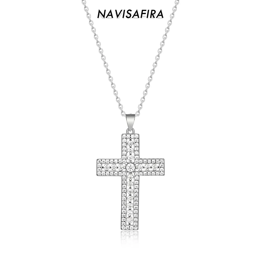 S925 Diamond-Studded Cross Pendant – Elegant Moissanite Inlay, Symbol of Faith and Strength, Perfect for All Occasions